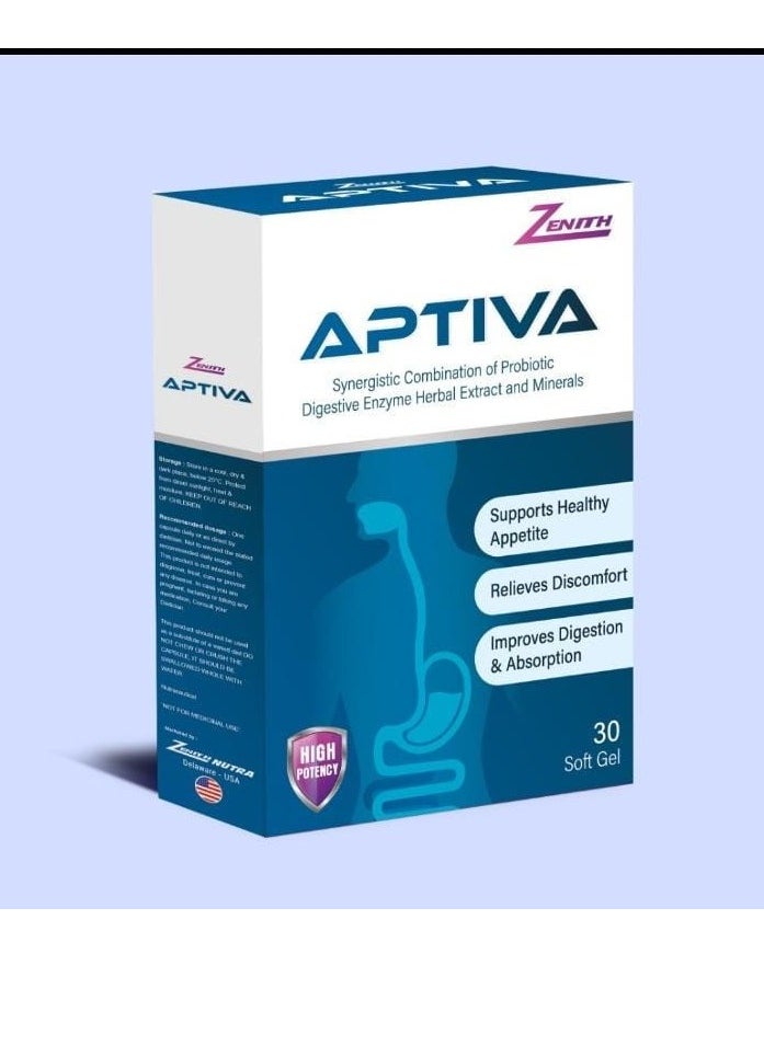Zenith Zenith Aptiva 10 Million Probiotic Supplement with Digestive Enzymes, Herbal Extract & Mineral for Healthy Appetite & Digestion 30 softgels 