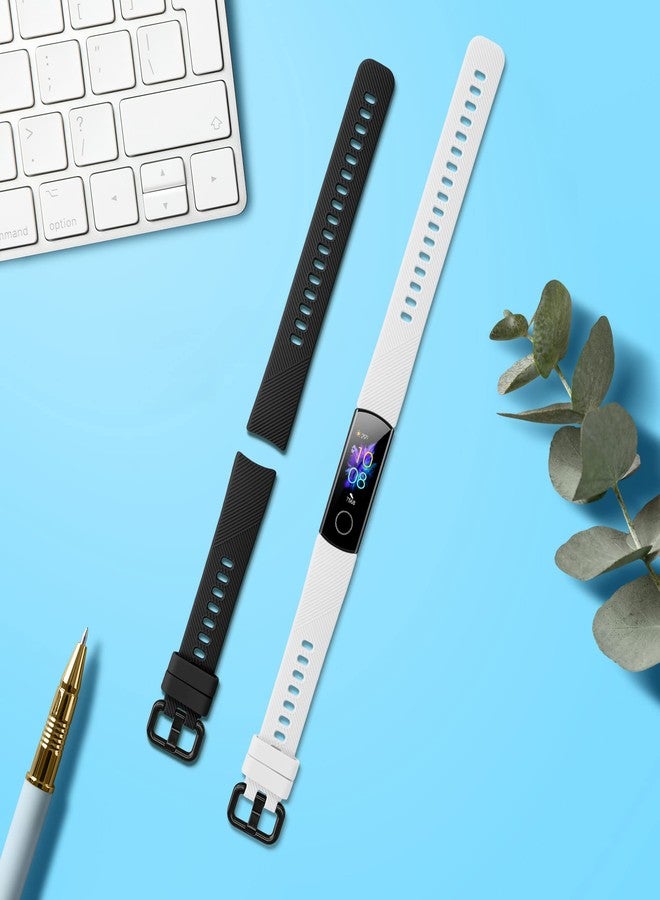 kwmobile Straps Compatible with HONOR Band 5 / Band 4 Straps - 2x Replacement Silicone Watch Bands - Black/White - Image 2