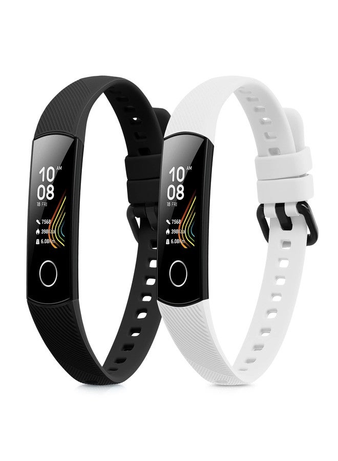 kwmobile Straps Compatible with HONOR Band 5 / Band 4 Straps - 2x Replacement Silicone Watch Bands - Black/White - Image 1