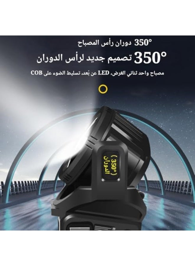 مضاءة قوية قابلة لإعادة الشحن، مصباح يدوي LED للضوء الساطع، مصباح يدوي خارجي محمول برأس دوار 350 درجة، مصباح شمسية مقاوم للماء IPX6 للطوارئ - Image 4
