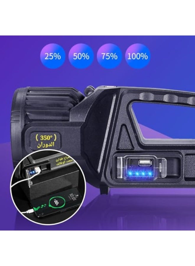 مضاءة قوية قابلة لإعادة الشحن، مصباح يدوي LED للضوء الساطع، مصباح يدوي خارجي محمول برأس دوار 350 درجة، مصباح شمسية مقاوم للماء IPX6 للطوارئ - Image 5