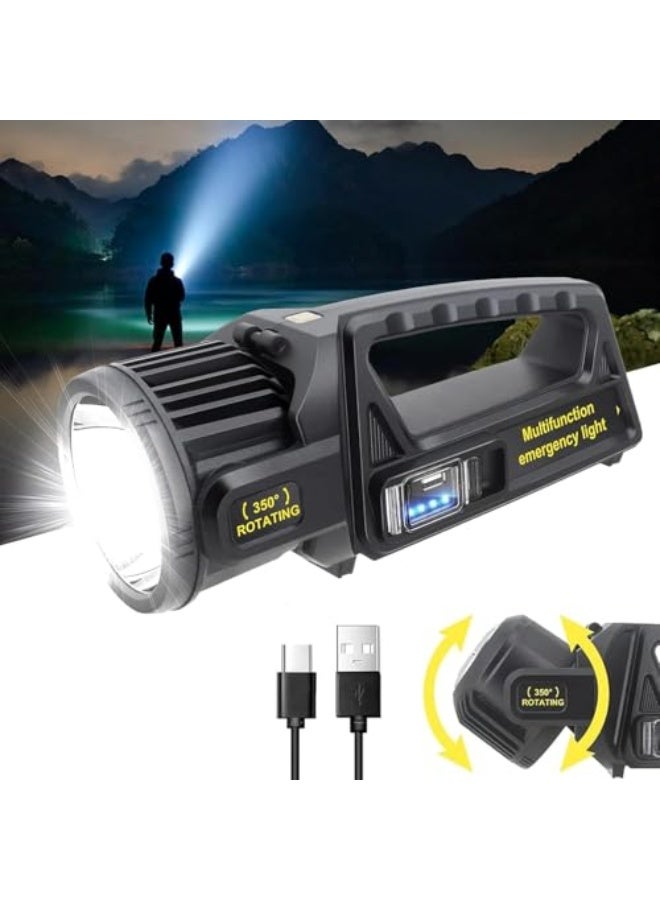 مضاءة قوية قابلة لإعادة الشحن، مصباح يدوي LED للضوء الساطع، مصباح يدوي خارجي محمول برأس دوار 350 درجة، مصباح شمسية مقاوم للماء IPX6 للطوارئ - Image 1