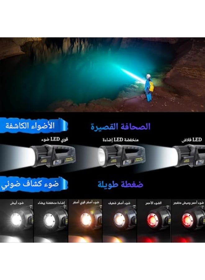 مضاءة قوية قابلة لإعادة الشحن، مصباح يدوي LED للضوء الساطع، مصباح يدوي خارجي محمول برأس دوار 350 درجة، مصباح شمسية مقاوم للماء IPX6 للطوارئ - Image 2