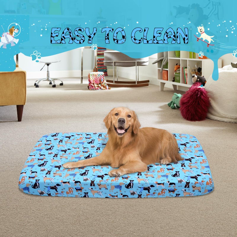 Hoopttay Dog Bed Covers Replacement Washable, Elastic Edged Pet Bed Protector with Cute Dog Pattern Design for Small & Medium Pet Beds, Cover Only (Blue, 36x27x6 Inch) - Image 4