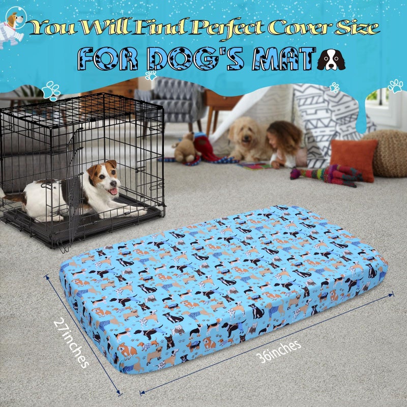 Hoopttay Dog Bed Covers Replacement Washable, Elastic Edged Pet Bed Protector with Cute Dog Pattern Design for Small & Medium Pet Beds, Cover Only (Blue, 36x27x6 Inch) - Image 3