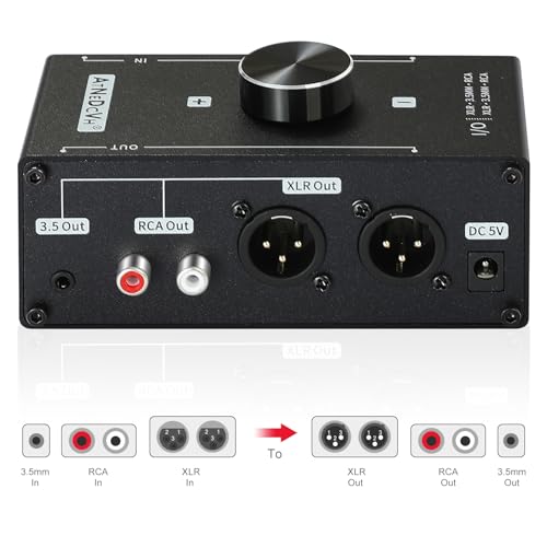 AtNeDcVh Stereo Audio Preamplifier - XLR Balanced RCA 3.5mm Input to XLR Balanced RCA 3.5mm Output Converter Adapter amp - Headphone Amplifier, Gain 20dB Phono Turntable Phonograph Preamp (Black) - Image 3