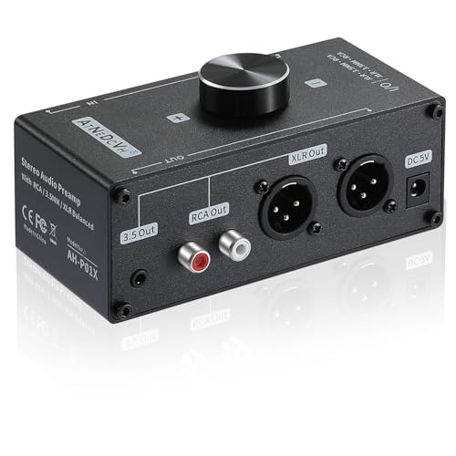AtNeDcVh Stereo Audio Preamplifier - XLR Balanced RCA 3.5mm Input to XLR Balanced RCA 3.5mm Output Converter Adapter amp - Headphone Amplifier, Gain 20dB Phono Turntable Phonograph Preamp (Black) - Image 2