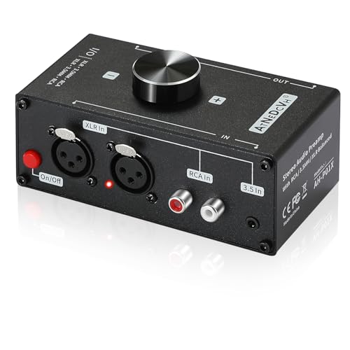 AtNeDcVh Stereo Audio Preamplifier - XLR Balanced RCA 3.5mm Input to XLR Balanced RCA 3.5mm Output Converter Adapter amp - Headphone Amplifier, Gain 20dB Phono Turntable Phonograph Preamp (Black) - Image 1