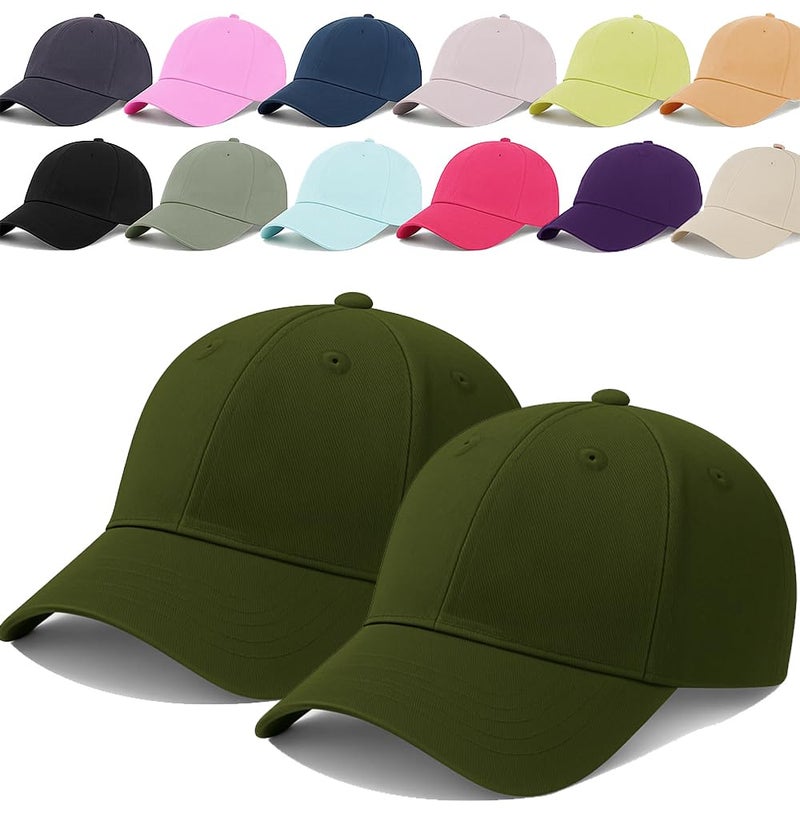 ENCIGER Unisex Adjustable Baseball Cap Pack of 2 - Solid Color, Breathable, Stylish Cotton Caps for Men & Women - Outdoor Sports, Travel, Casual Wear (Olive) - Image 1