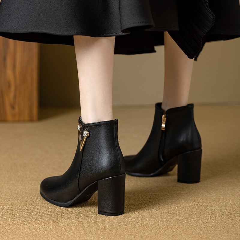 2024 Lazada Single Fashion High Heel Ankle Boots 33-52 Oversized Small Size All-Match Low Boots - Image 3