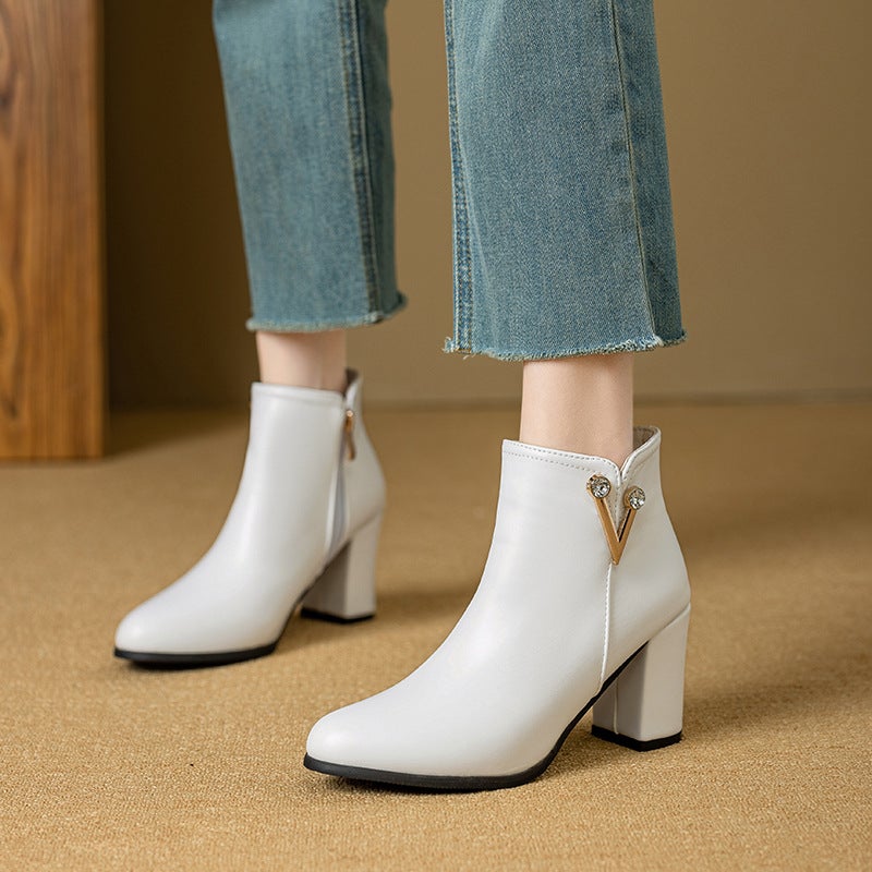 2024 Lazada Single Fashion High Heel Ankle Boots 33-52 Oversized Small Size All-Match Low Boots - Image 4