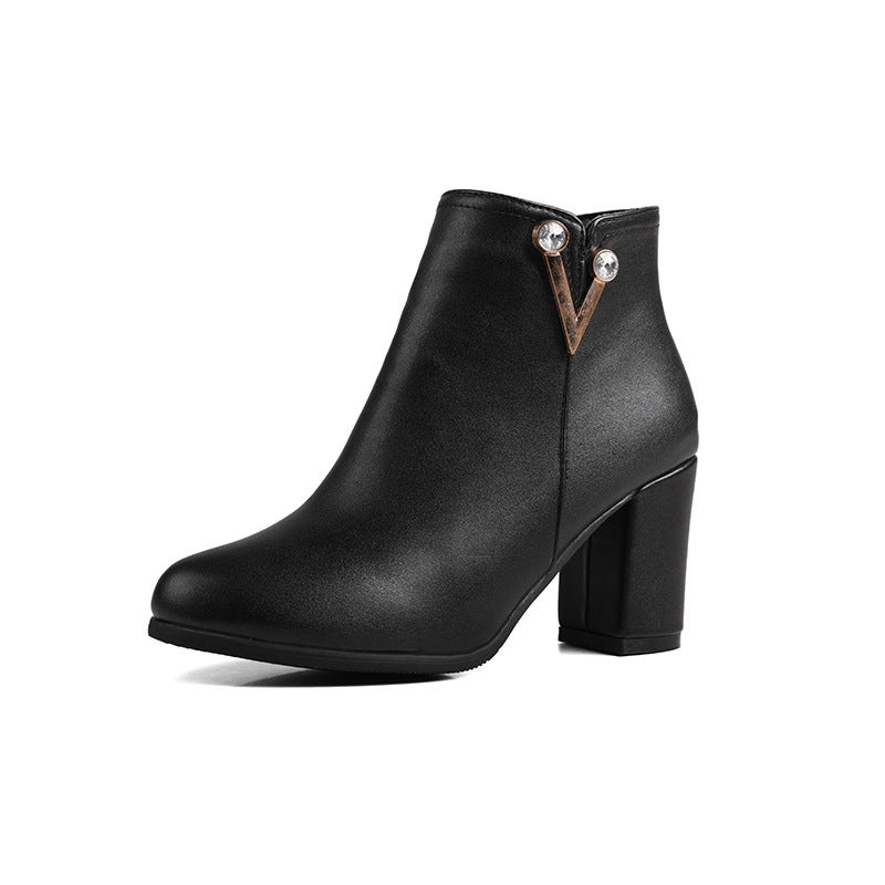 2024 Lazada Single Fashion High Heel Ankle Boots 33-52 Oversized Small Size All-Match Low Boots - Image 1