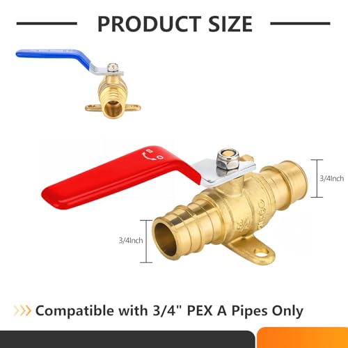 HeSun 2 PCs 34 Inch PEX A Expansion Ball Valve with Drop EarBrass Shut Off Valve Fit PEX A Expansion Pipe ASTM F1960 RedBlue - Image 3