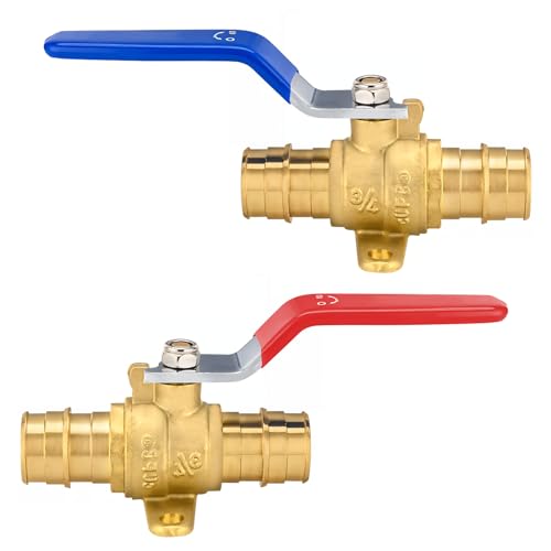 HeSun 2 PCs 34 Inch PEX A Expansion Ball Valve with Drop EarBrass Shut Off Valve Fit PEX A Expansion Pipe ASTM F1960 RedBlue - Image 1