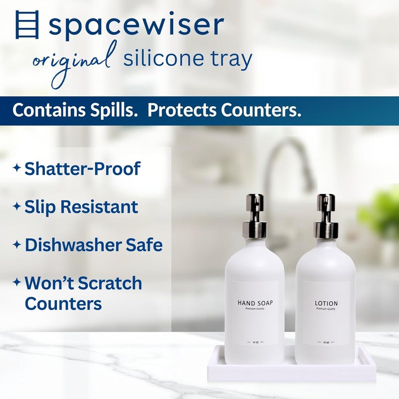 Spacewiser Countertop Vanity Tray – Small 7.7'' Silicone Soap Dispenser, Shatterproof Flexible Bathroom & Kitchen Sink Tray - Image 2