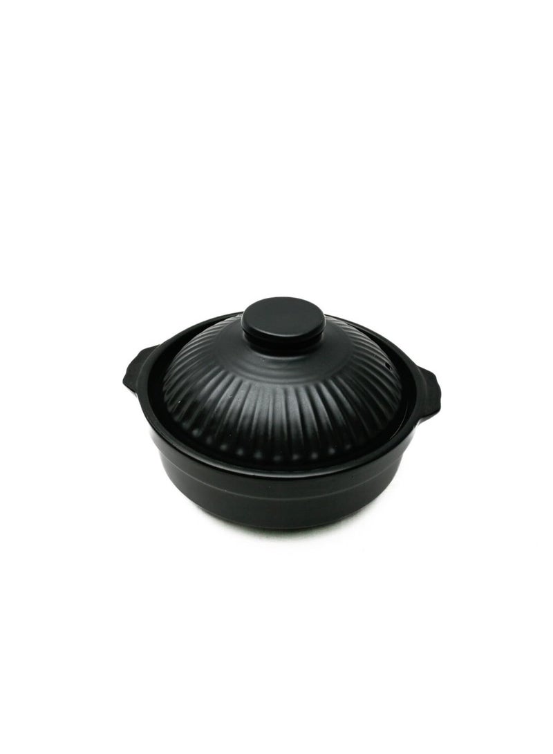 DAISO Black Earthen Pot, 19 cm (7.48 Inch) Clay Cookware for Stews & Hotpot - Image 2