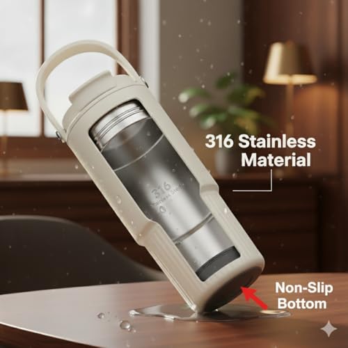 Wosta Tumbler with Straw Lid, 18/10 Stainless Steel Vacuum Tumblers, Leakproof Double Walled Iced Car Cup with Handle & Tea Infuser& Dishwasher Safe, for Hot & Cold Drinks, 800 Ml (White) - Image 5