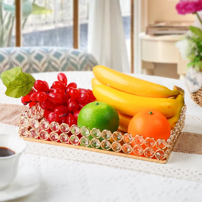 KEHAIL 2 Pcs Gold Metal Crystal Mirror Tray - 11.2"x8.1" Table Centerpieces Tray, Multi-Functional Display for Flowers/Cupcakes/Jewelry, Vanity Organizer & Wedding Dessert Table Accent - Image 3