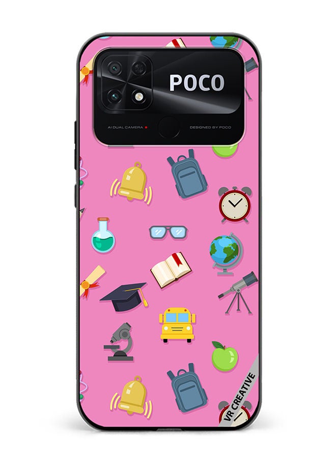 VR CREATIVE Protective Case Cover For Xiaomi Poco C40 Vector Seamless Pattern Of School Color Icons On Pink Design Multicolour - Image 1