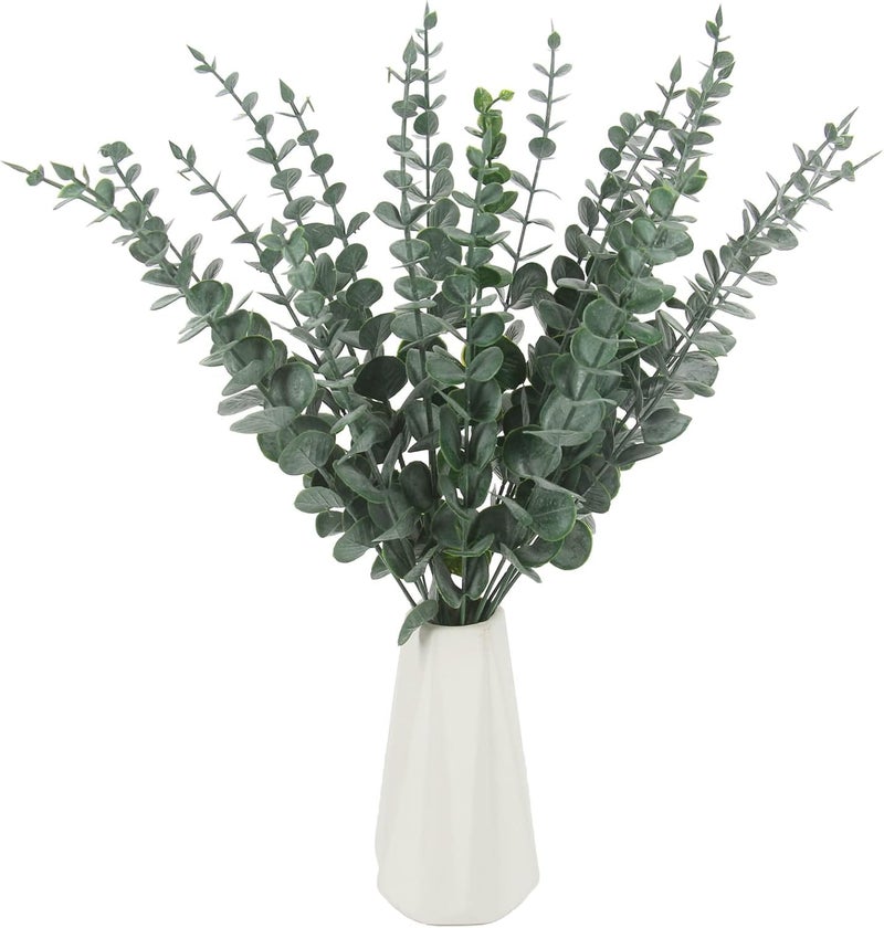 HOMEVERSE 05pcs Artificial Faux Eucalyptus Stems with Fake Leaves, Artificial Greenery Eucalyptus Stems for Wedding Bouquet Centerpiece for Table Decoration (Vase Not Include - Green-05pcs) - Image 1