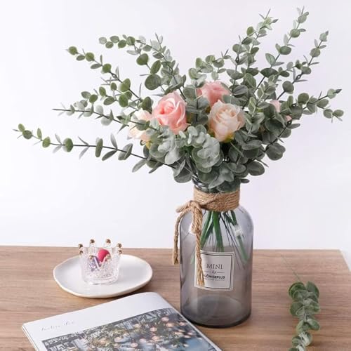 HOMEVERSE 05pcs Artificial Faux Eucalyptus Stems with Fake Leaves, Artificial Greenery Eucalyptus Stems for Wedding Bouquet Centerpiece for Table Decoration (Vase Not Include - Green-05pcs) - Image 5