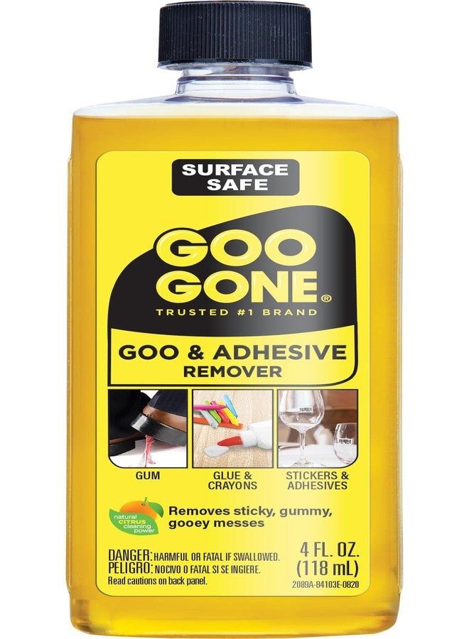 Goo Gone Original Adhesive Remover - 4 Ounce - Surface Safe Adhesive Remover Safely Removes Stickers Labels Decals Residue Tape Chewing Gum Grease Tar - Image 1