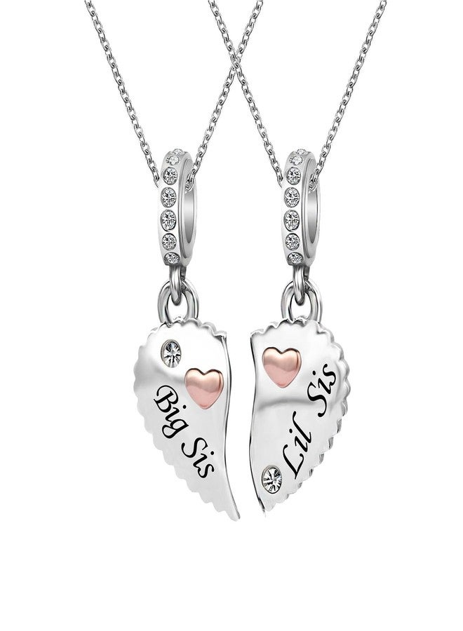 KunBead 18 inch Big Sister Little Sister Rose Gold Love Heart Matching Puzzle Birthday Charm Pendant Necklace set for 2 - Image 1