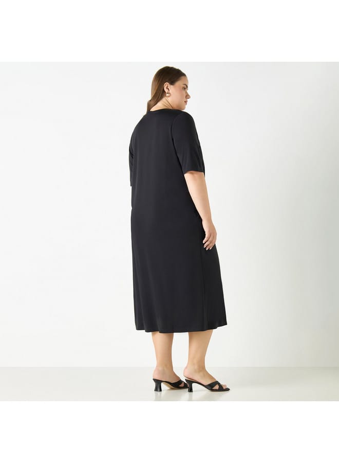 Ulla Popken Plus Size Ulla Popken V-neck Dress with Short Sleeves and Pockets  - Image 3