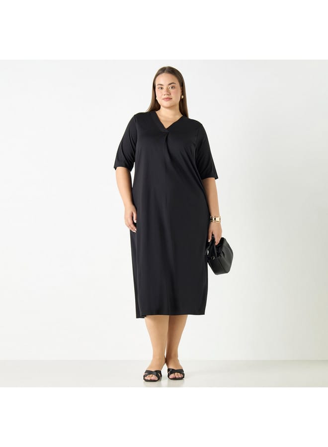 Ulla Popken Plus Size Ulla Popken V-neck Dress with Short Sleeves and Pockets  - Image 2