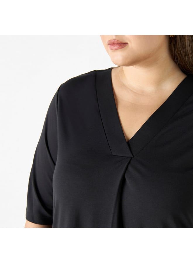 Ulla Popken Plus Size Ulla Popken V-neck Dress with Short Sleeves and Pockets  - Image 4