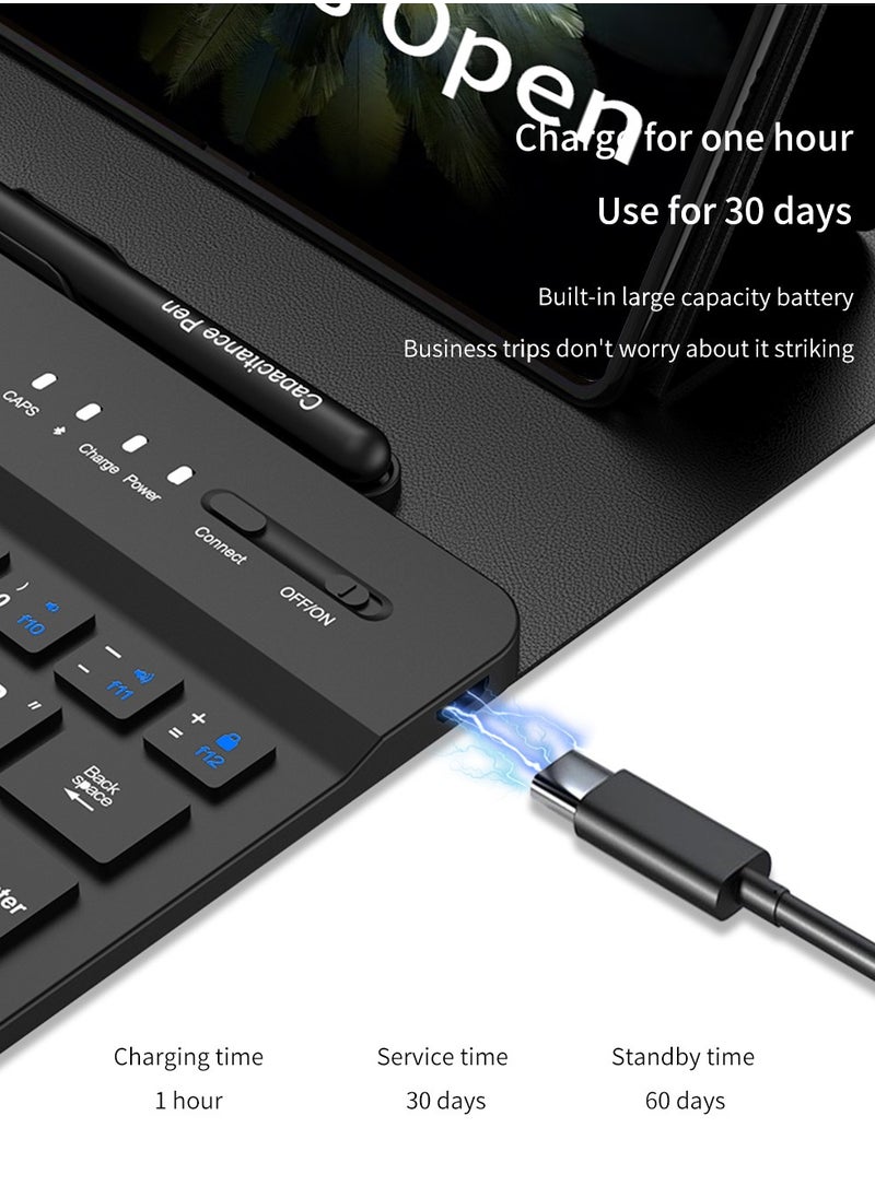 Compatible with Oneplus Open/OPPO Find N3 Keyboard with Bluetooth Mouse and Capacitive Pen Bluetooth Keyboard Wirelessly Connects with Leather Holster