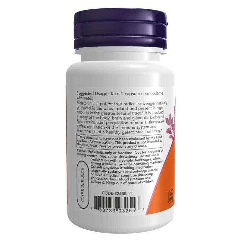 Now 3mg Melatonin For Sleep, Veg Capsules, Pack of 60's - Image 2
