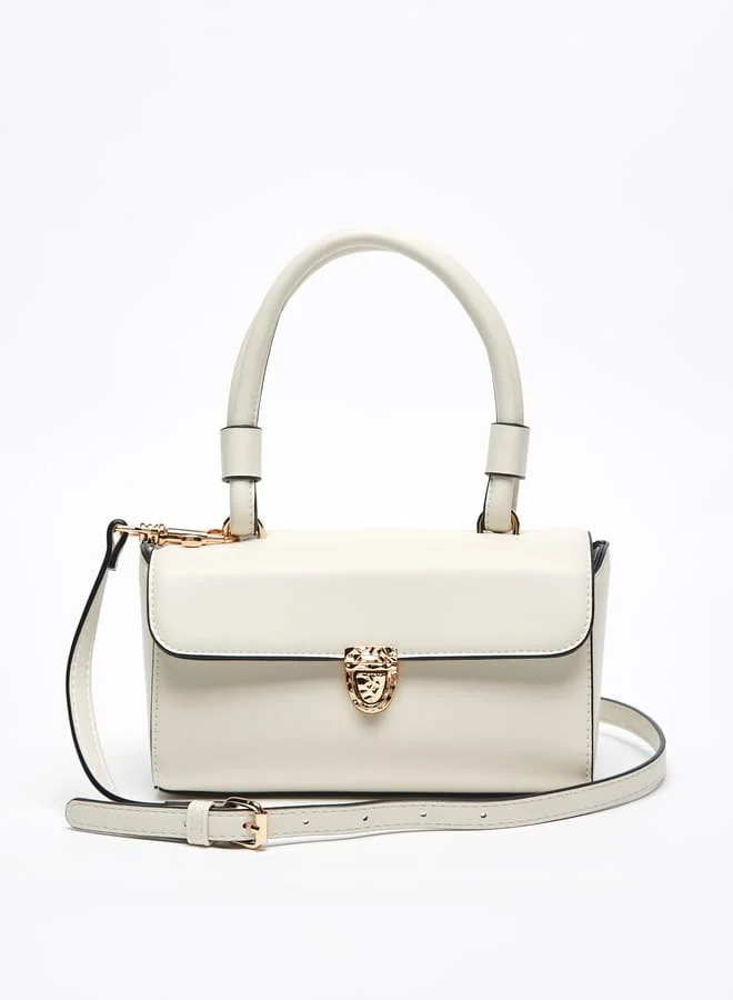 Celeste Women Solid Satchel Bag with Detachable Strap and Clasp Closure