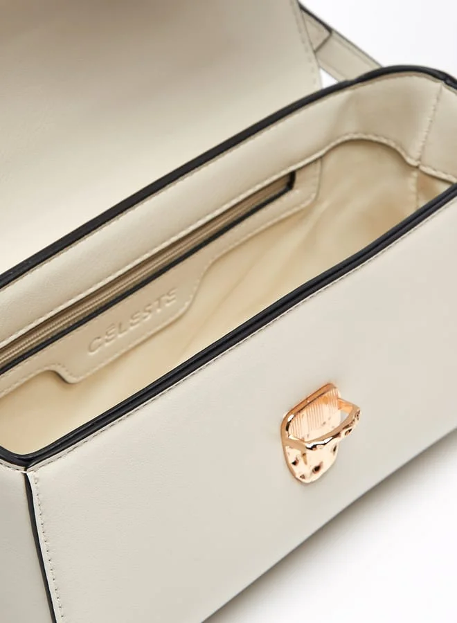 Celeste Women Solid Satchel Bag with Detachable Strap and Clasp Closure