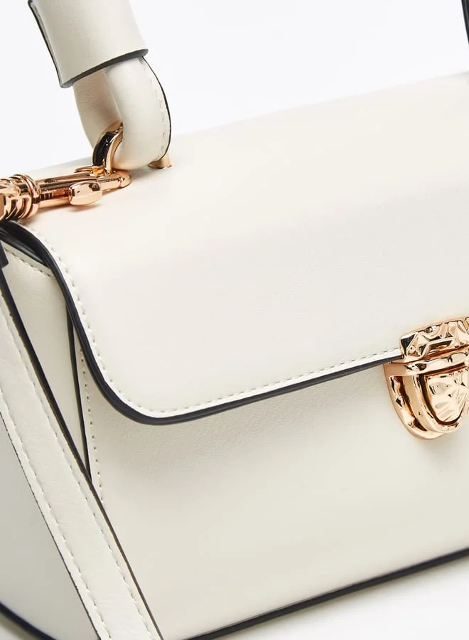 Celeste Women Solid Satchel Bag with Detachable Strap and Clasp Closure
