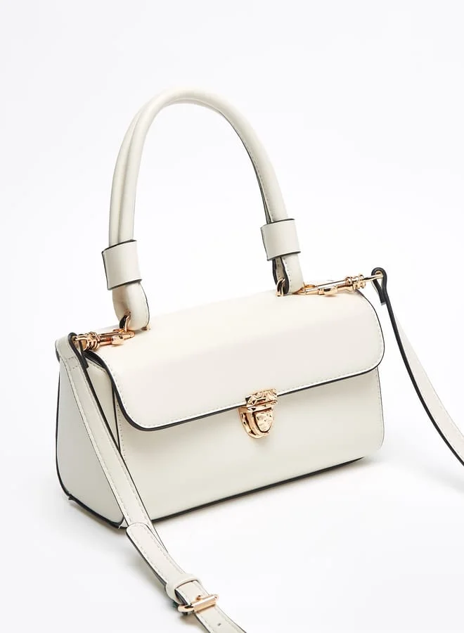 Celeste Women Solid Satchel Bag with Detachable Strap and Clasp Closure