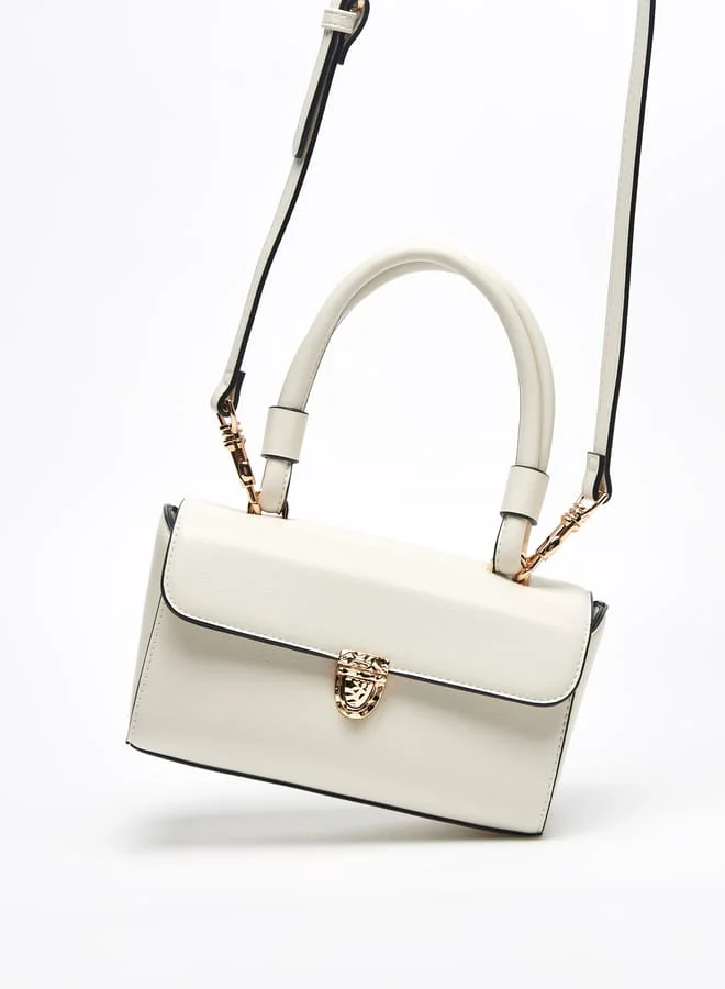 Celeste Women Solid Satchel Bag with Detachable Strap and Clasp Closure