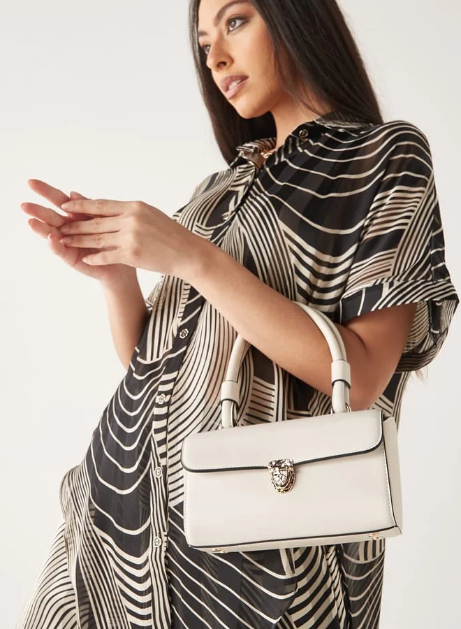 Celeste Women Solid Satchel Bag with Detachable Strap and Clasp Closure