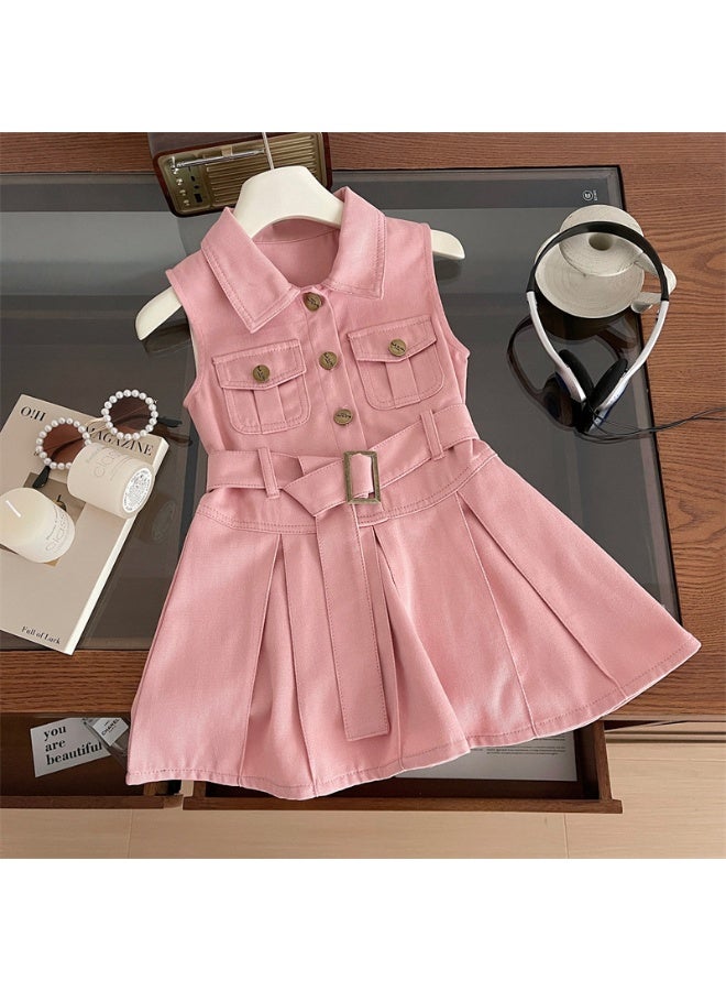 Ayada Home Girls Sleeveless Safari Style Dress, Belted Utility Dress with Pockets & Buttons, Casual Kids Summer Fashion Outfit - Image 2