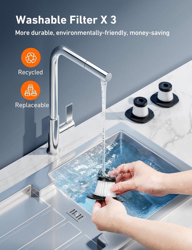 أسترواي مكنسة كهربائية AstroAI، ملحقات سيارة، مكنسة كهربائية محمولة بجهد تيار مستمر 12 فولت، سلك ولاعة سجائر بطول 16.4 قدم، ضوء LED، مجموعة تنظيف السيارة مع 3 فلاتر للتنظيف السريع (أحمر) - Image 4