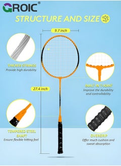 GROIC 2 Pieces Badminton Set,Outdoor sports set,Badminton Set Including 1 Badminton Bag,2 Rackets,3 Badminton Balls,Outdoor Sports Equipment(Orange)  - Image 2