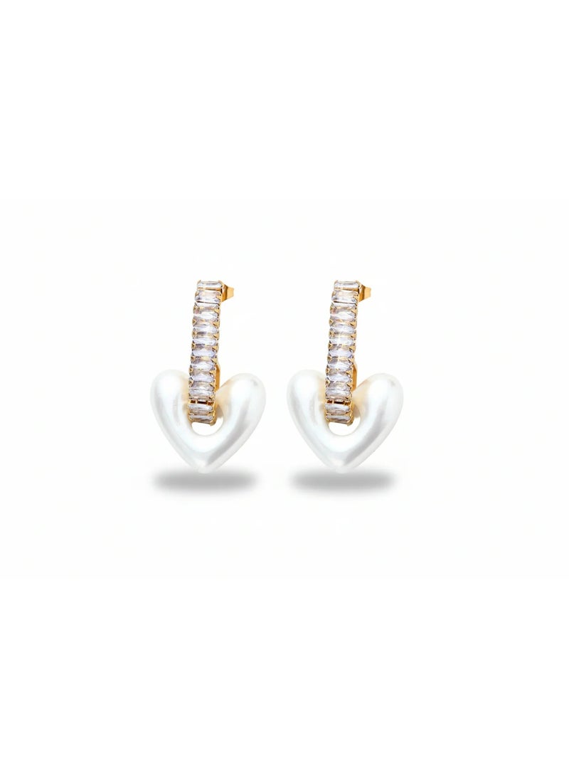 Bariq Amira Pearl Heart Hoops - Tarnish Free - Image 2