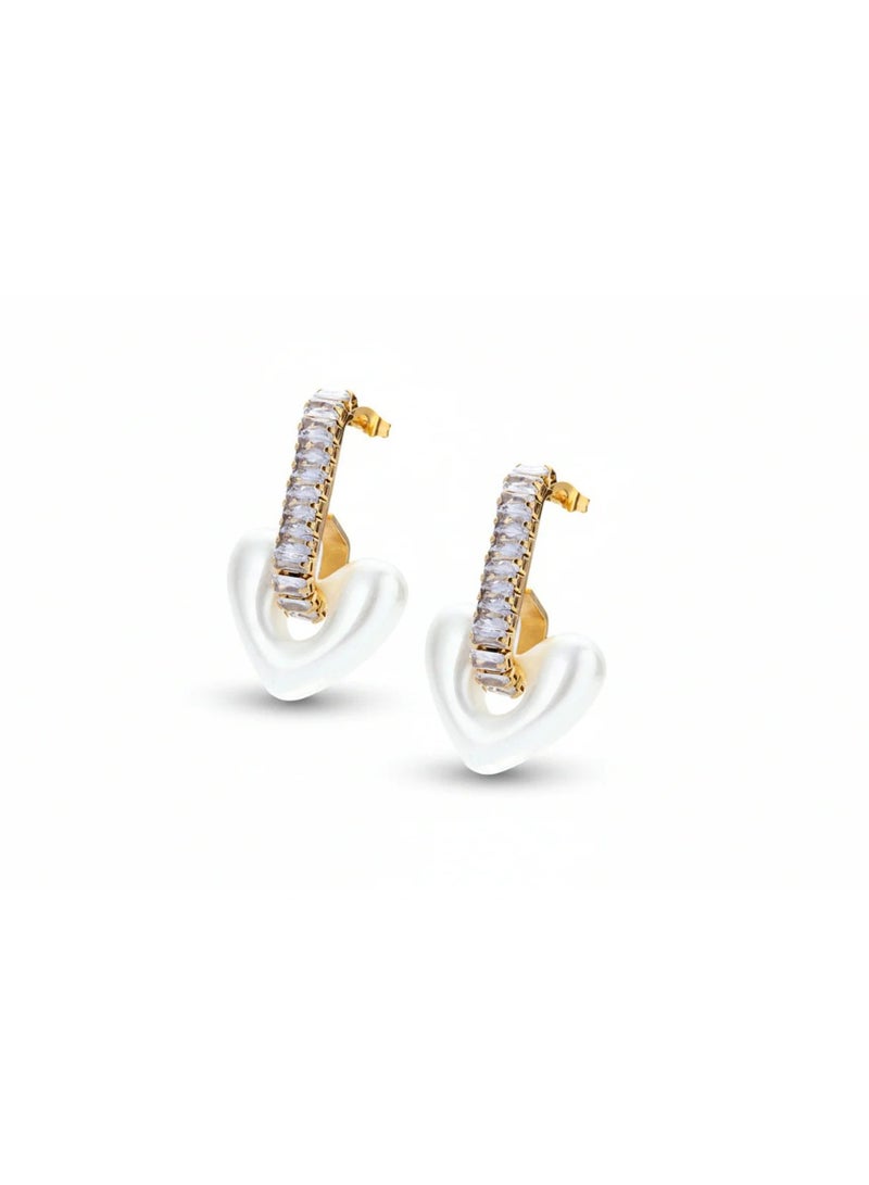 Bariq Amira Pearl Heart Hoops - Tarnish Free - Image 1