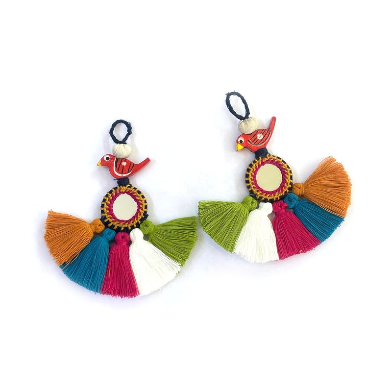 Handmade Multi Color Fabric Thread Mirror Work Tassels hangings latkan for Blouse Lehnga Craft and Dresses Pink