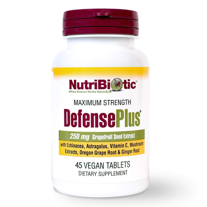 NutriBiotic DefensePlus 45 Tablets 11 in 1 Immune Support with Vitamin C Zinc Grapefruit Seed Extract Echinacea Astragalus Root Immune Boosting Extracts Mushrooms Vegan Gluten Free