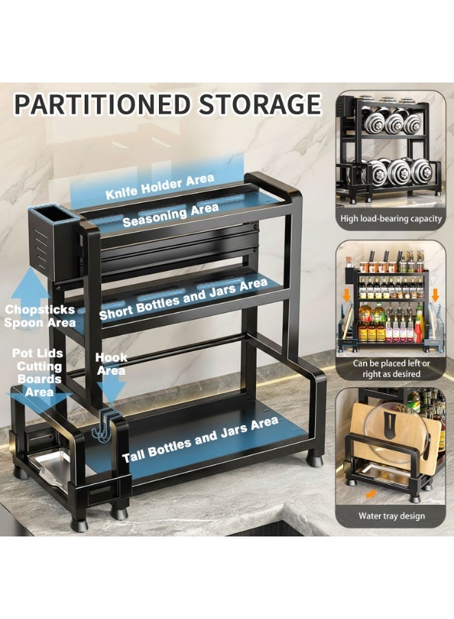 Sinyin 3 Tier Kitchen Spice Rack Organizer with Knife Holder and Cutting Board Rack, Multi-Function Countertop Storage Shelf for Seasonings, Oil Bottles, Sauces and Kitchen Accessories, Heavy Duty Metal Kitchen Organizer Black - Image 3