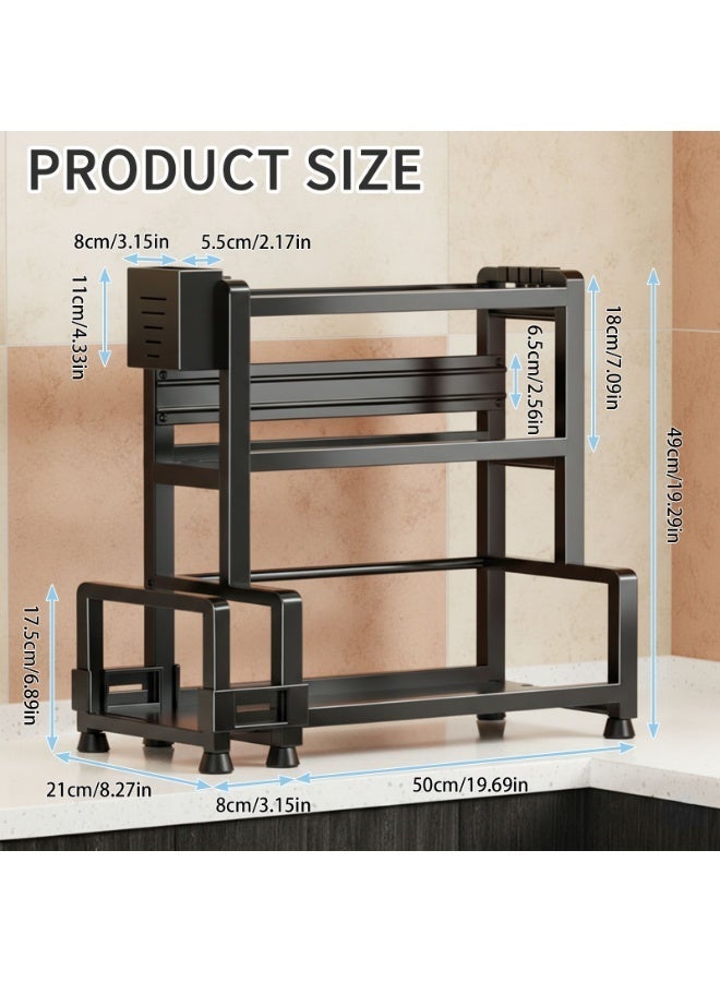 Sinyin 3 Tier Kitchen Spice Rack Organizer with Knife Holder and Cutting Board Rack, Multi-Function Countertop Storage Shelf for Seasonings, Oil Bottles, Sauces and Kitchen Accessories, Heavy Duty Metal Kitchen Organizer Black - Image 5
