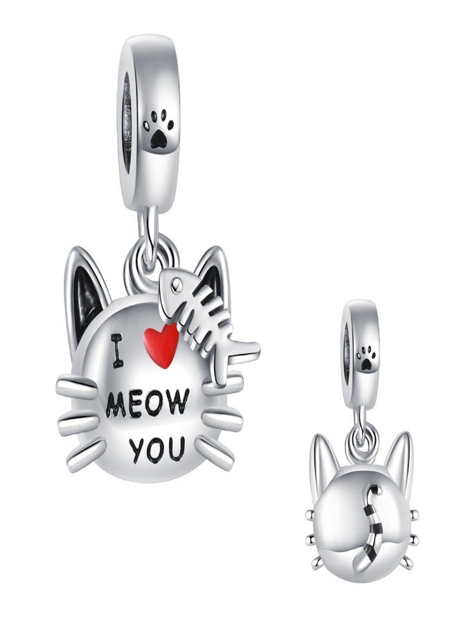 MiiFort Cat Love Heart Paw Print Dangle Charm Compatible with Pandora Charms Bracelets I Love You Meow - Image 1