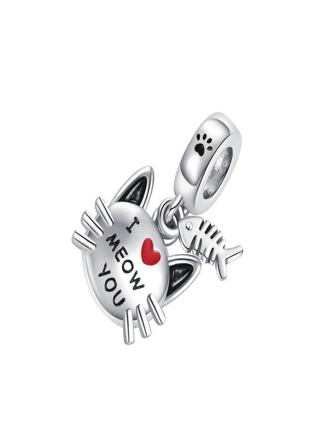 MiiFort Cat Love Heart Paw Print Dangle Charm Compatible with Pandora Charms Bracelets I Love You Meow - Image 5