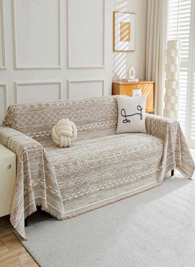 MEETSKY Boho Couch Cover Sofa Slipcover for Sectional Sofa Covers Protector Universal Use Chenille Blend Thick Fabric Washable, Modern Design Sofa Throw Cover for Living Room, 71" x 118", Khaki - Image 1